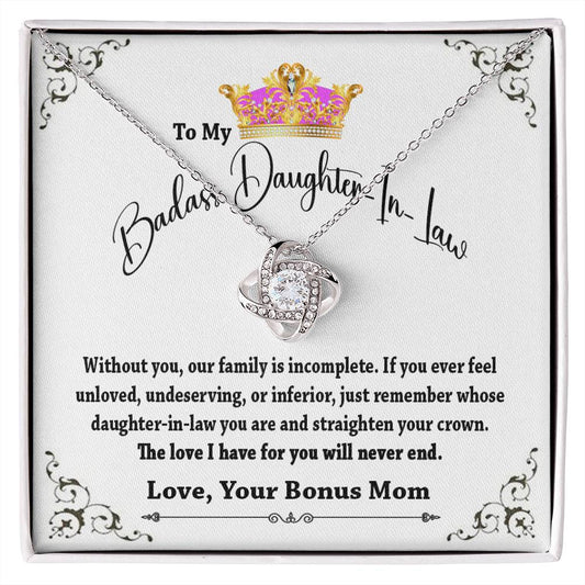 To My Bad Ass Daughter In Law Love Knot Necklace gift from onus Mom
