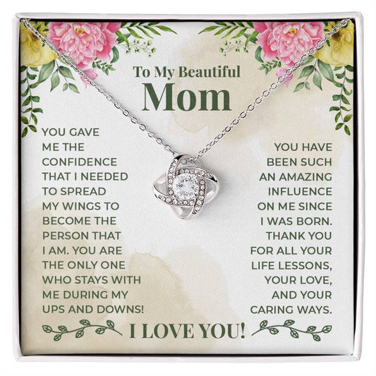 To My Beautiful Mom Gift Necklace / Love Knot Necklace for Mom