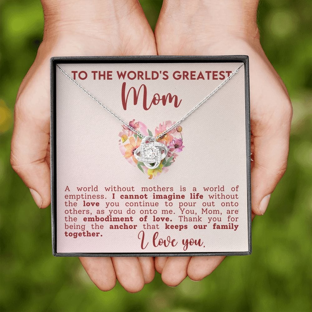 To The World'd Greatest Mom Gift Necklace, To My Mom Love Knot Necklace with Message Card