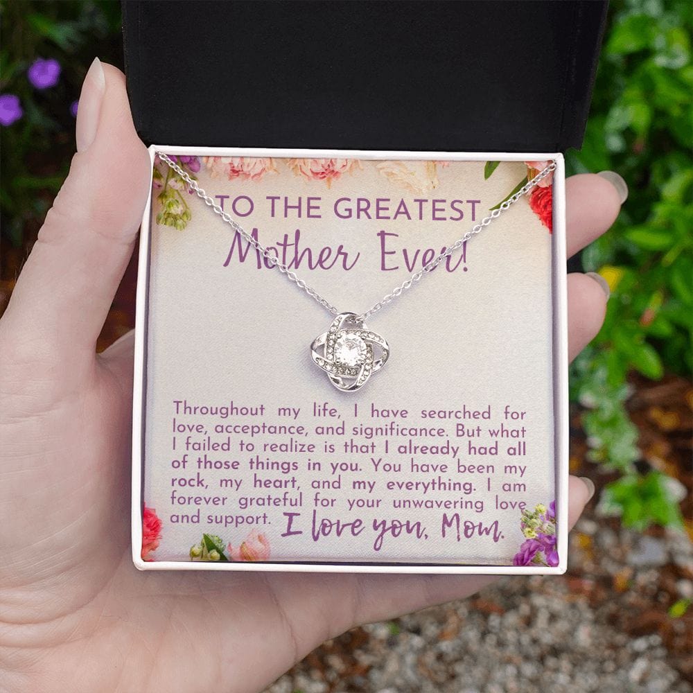 To The Greatest Mother Ever Gift Necklace, To My Mom Love Knot Necklace with Message Card