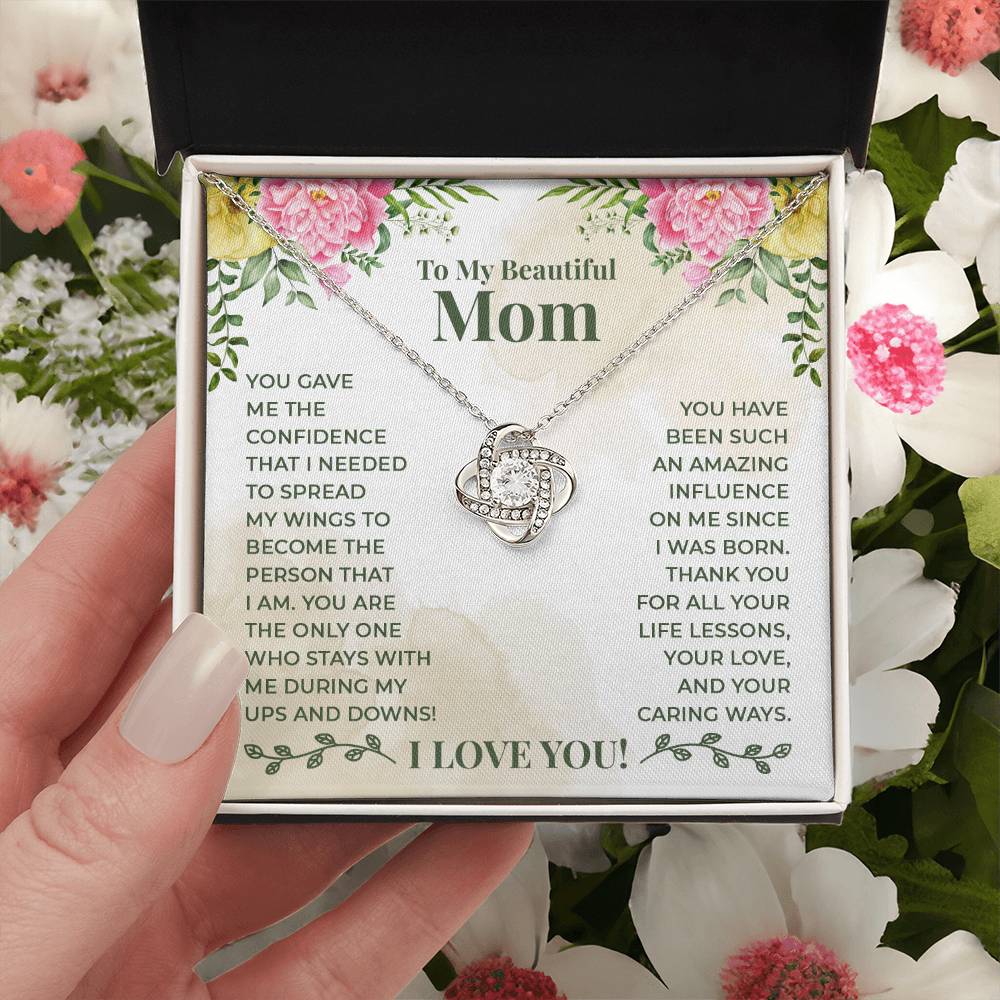 To My Beautiful Mom Gift Necklace / Love Knot Necklace for Mom
