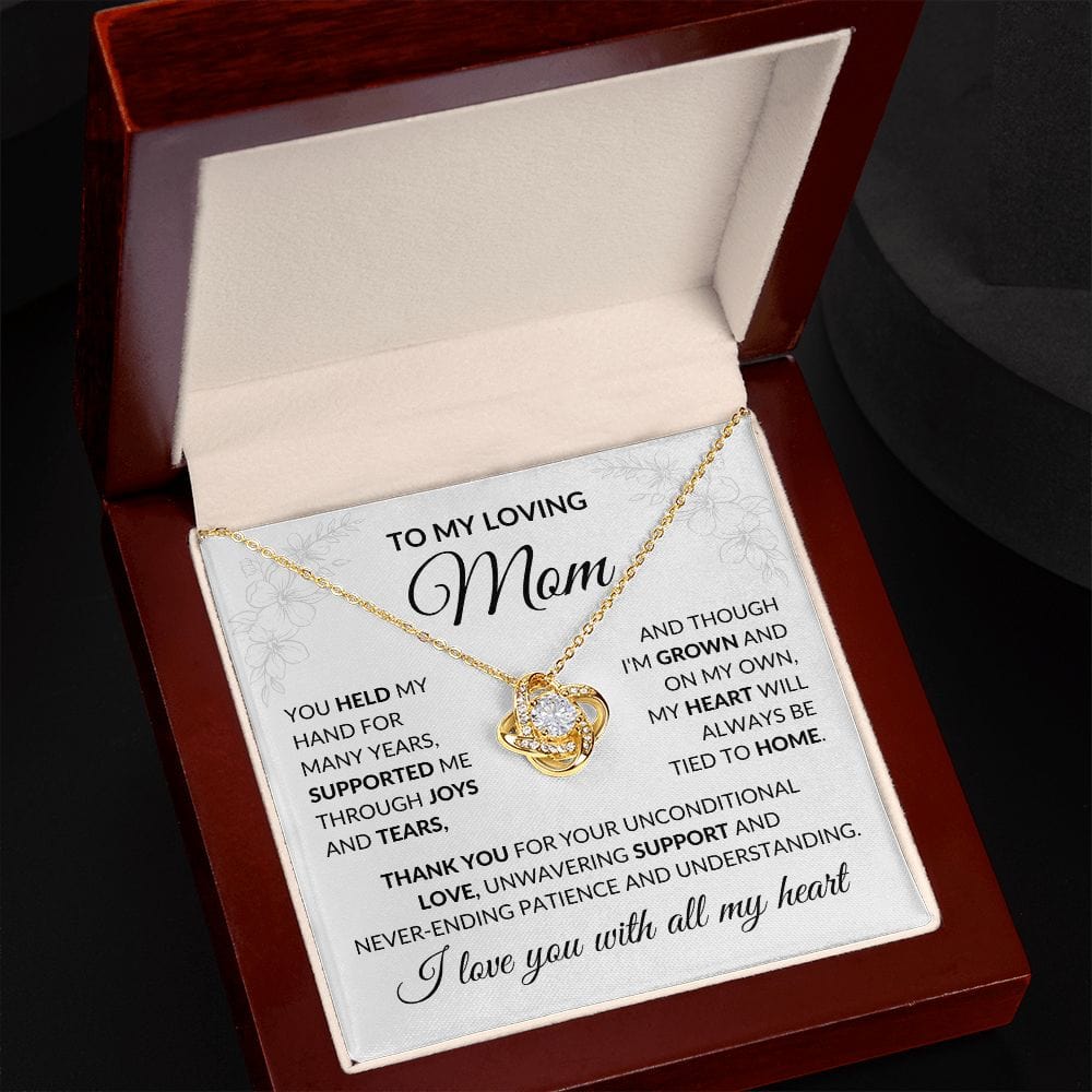 To My Loving Mom Gift Necklace with Message Card, Love Knot Pendant Necklace for Mom