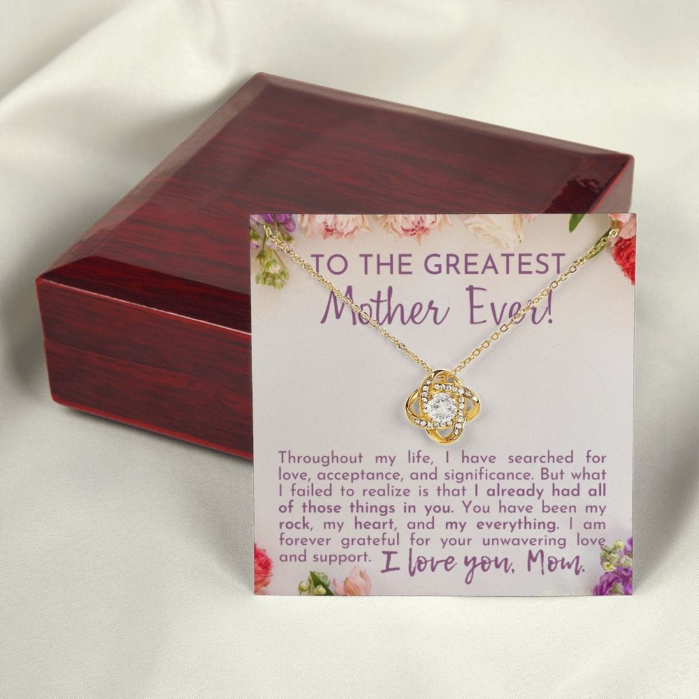 To The Greatest Mother Ever Gift Necklace, To My Mom Love Knot Necklace with Message Card