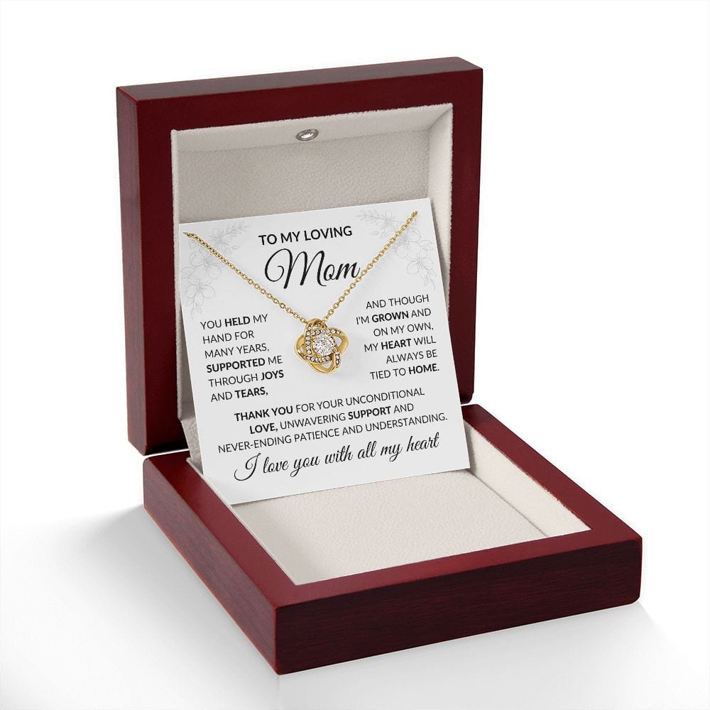 To My Loving Mom Gift Necklace with Message Card, Love Knot Pendant Necklace for Mom