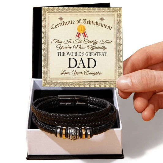 To The World's Greatest Dad Bracelet with Certifiicate of Achievement Message Card