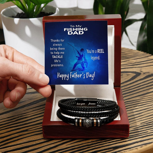 To My Fishing Dad  "Love You Forever" Bracelet Engraved Sentiment
