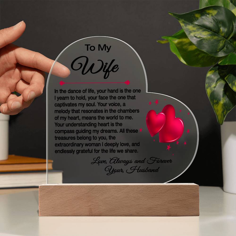 "To My Beloved Wife: A Heartfelt Acrylic Sculpture on a Stand, Capturing the Dance of Our Love"