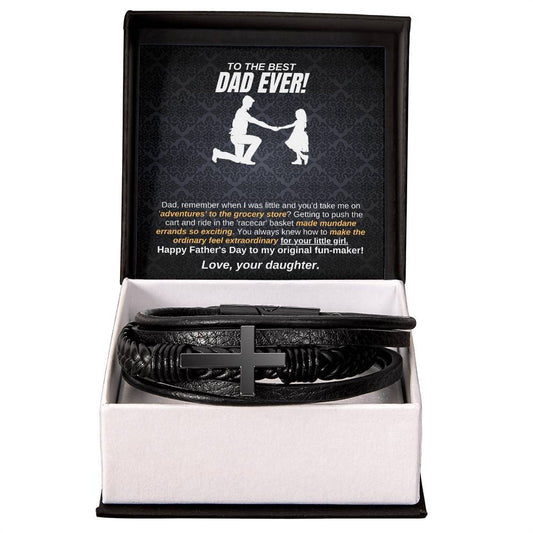 To The Best Dad Ever Men's Cross Leather Bracelet
