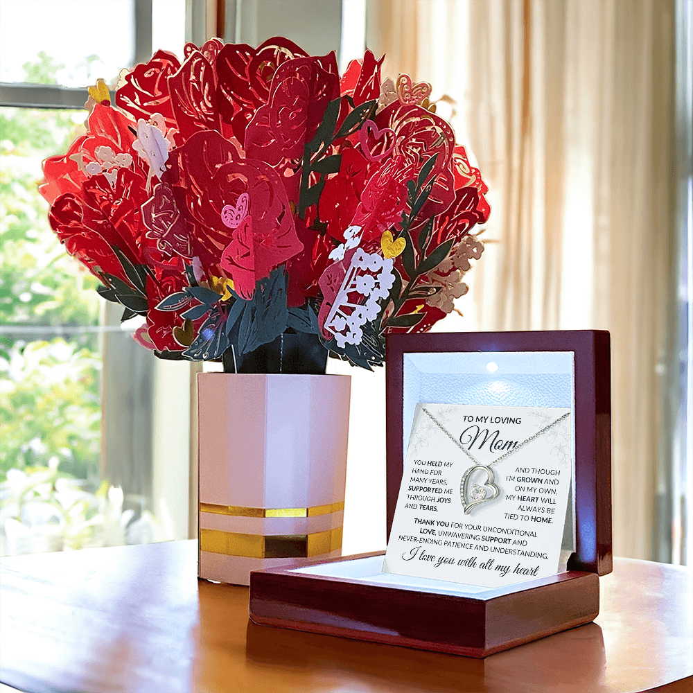 To My Loving Mom Forever Love Necklace & Sweetest Devotion Flower Bouquet
