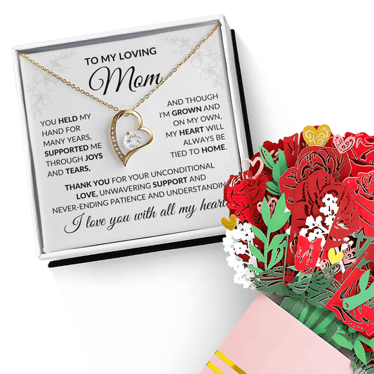 To My Loving Mom Forever Love Necklace & Sweetest Devotion Flower Bouquet