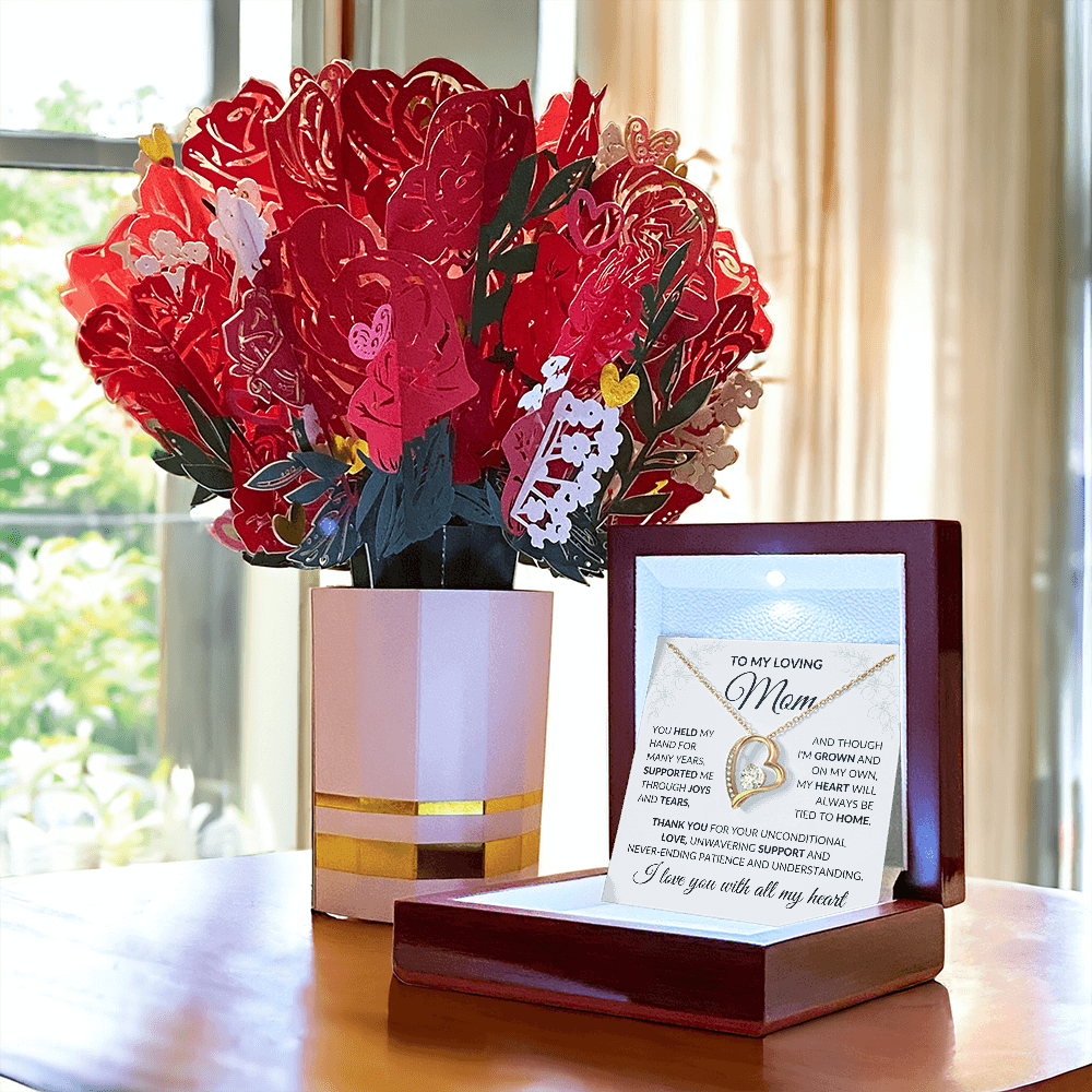 To My Loving Mom Forever Love Necklace & Sweetest Devotion Flower Bouquet