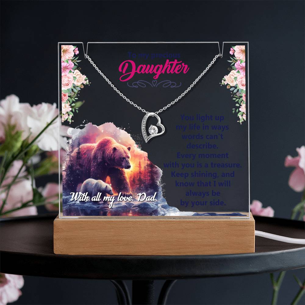 To My Precious Daughter Acrylic Plaque with Hear Necklace from Dad