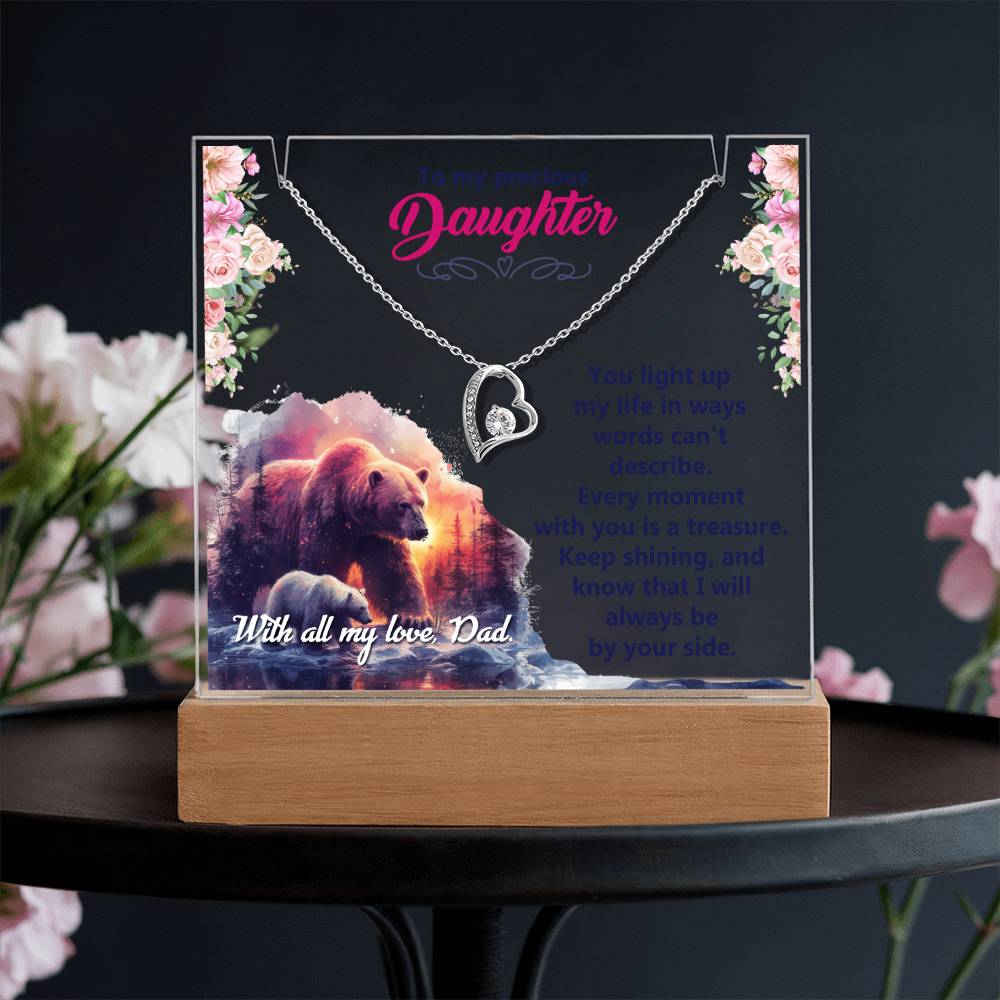 To My Precious Daughter Acrylic Plaque with Hear Necklace from Dad