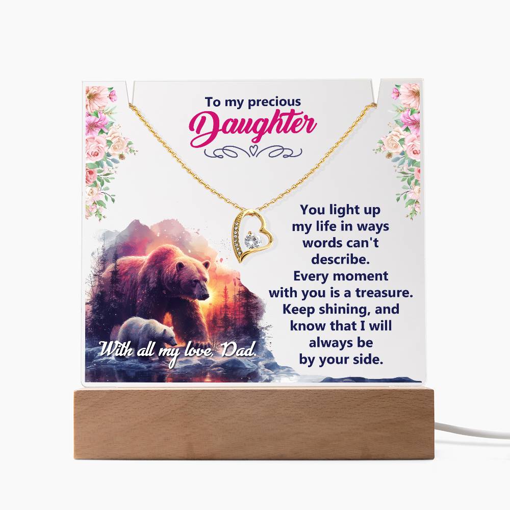 To My Precious Daughter Acrylic Plaque with Hear Necklace from Dad