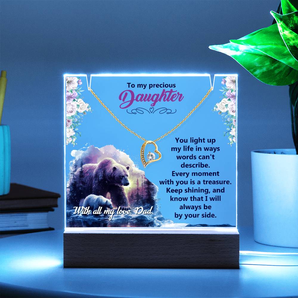 To My Precious Daughter Acrylic Plaque with Hear Necklace from Dad