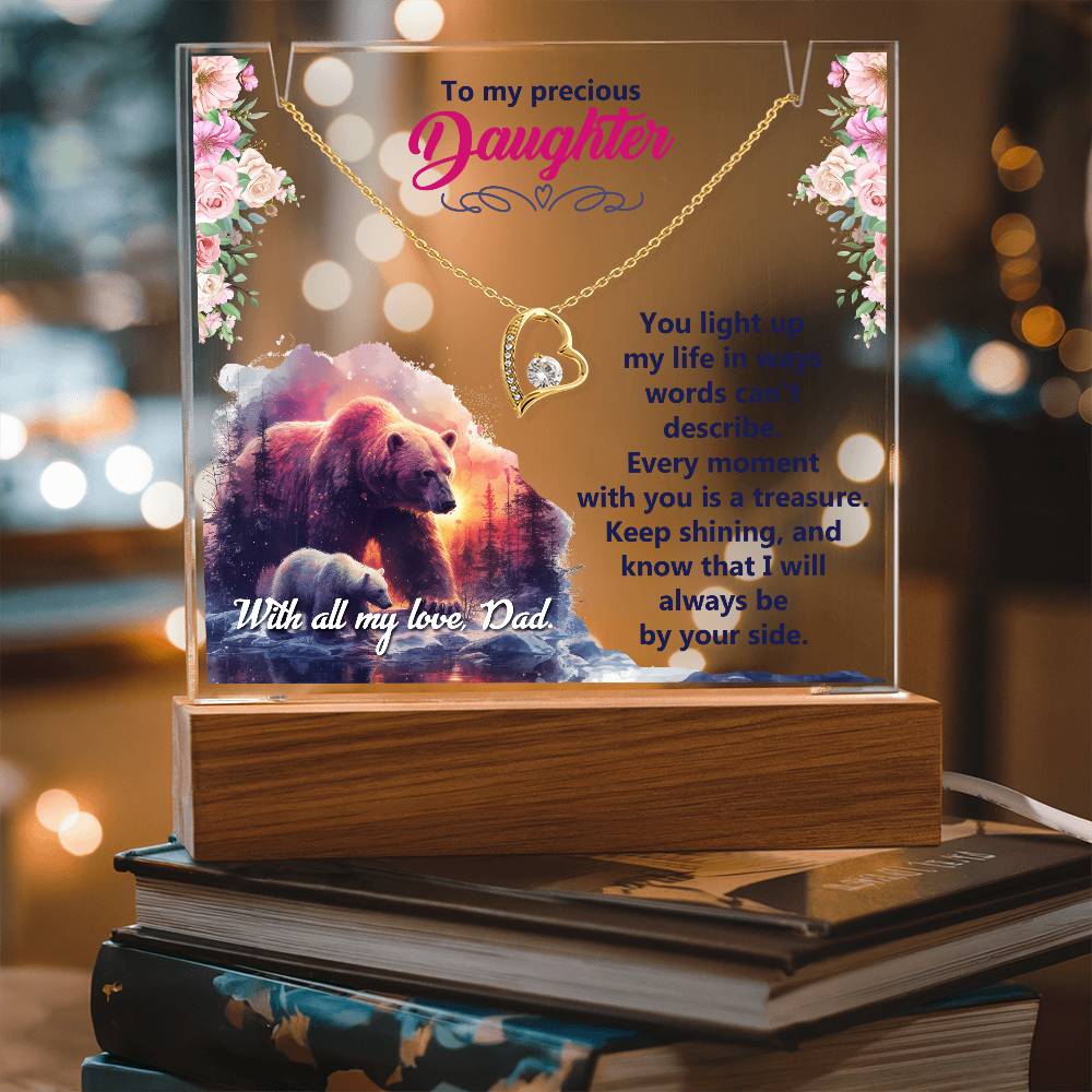 To My Precious Daughter Acrylic Plaque with Hear Necklace from Dad
