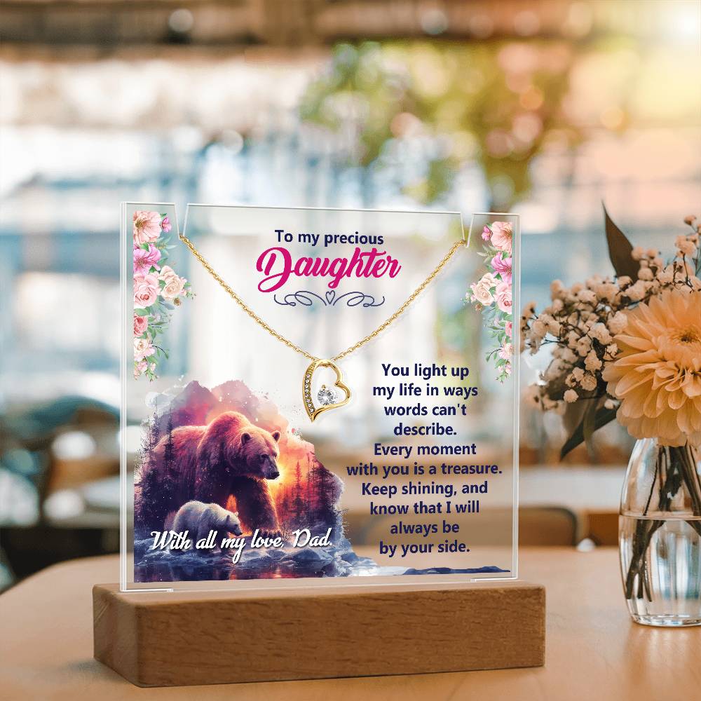 To My Precious Daughter Acrylic Plaque with Hear Necklace from Dad