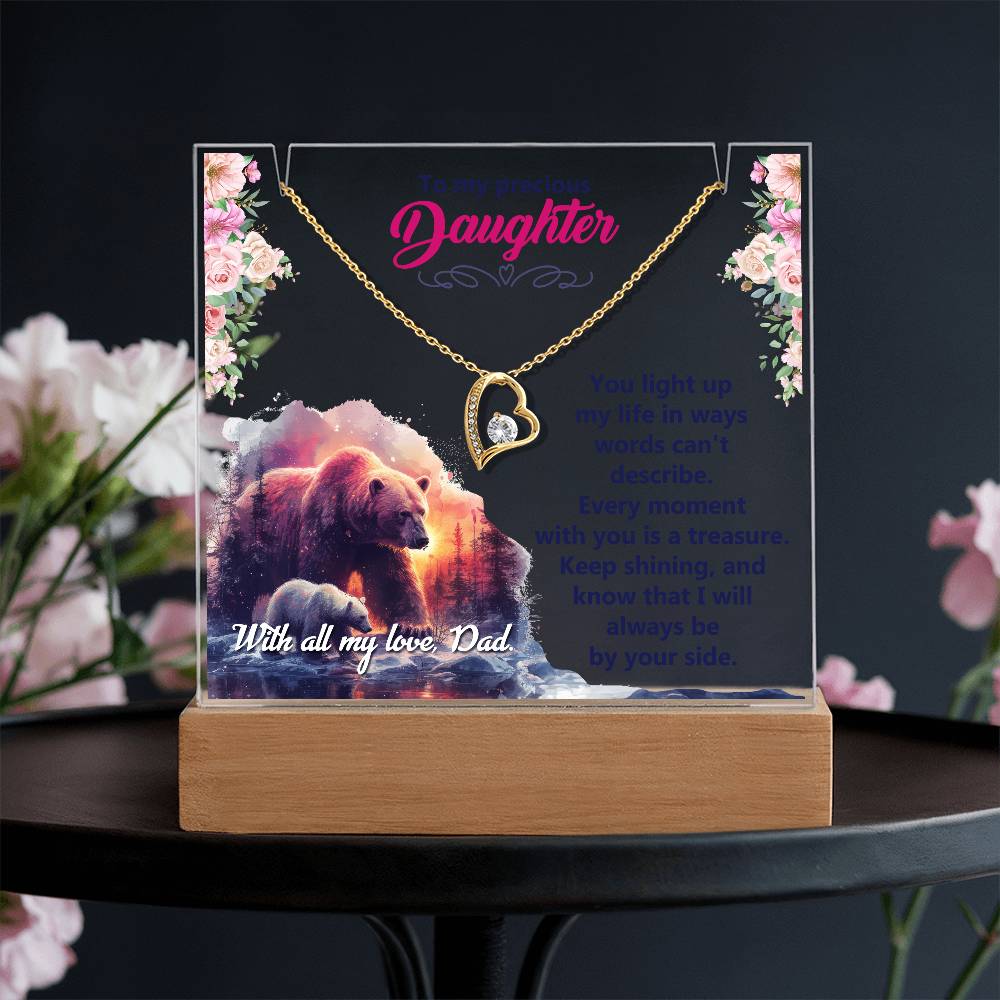 To My Precious Daughter Acrylic Plaque with Hear Necklace from Dad