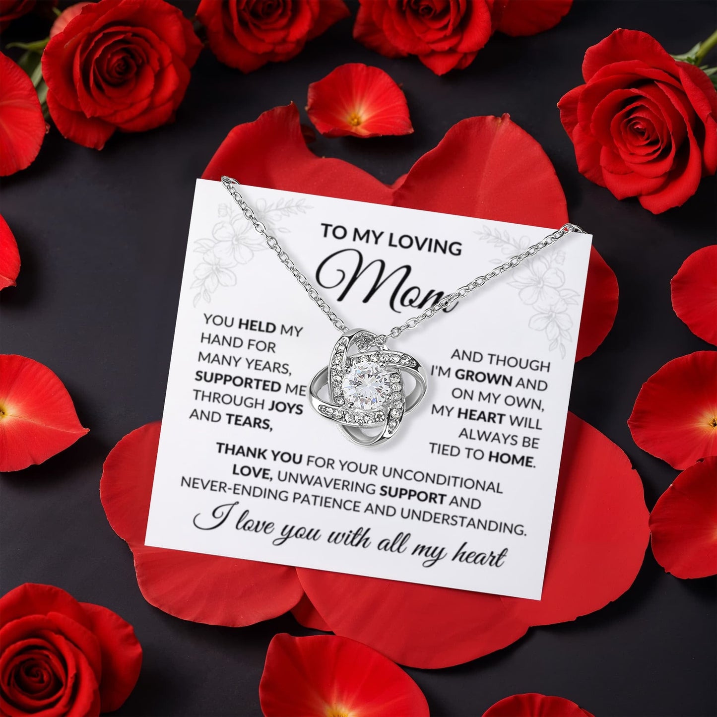 To My Loving Mom Love Knot Rose Box