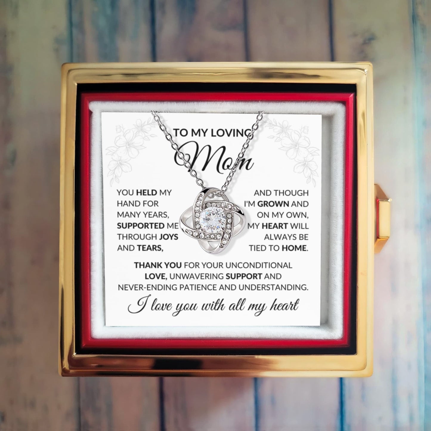 To My Loving Mom Love Knot Rose Box
