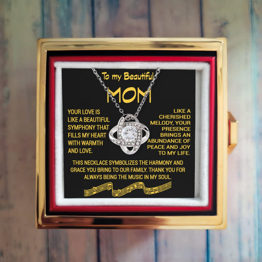 To My Beautiful Mom message card with Love Not Necklace with Rotating Rose Gift Box