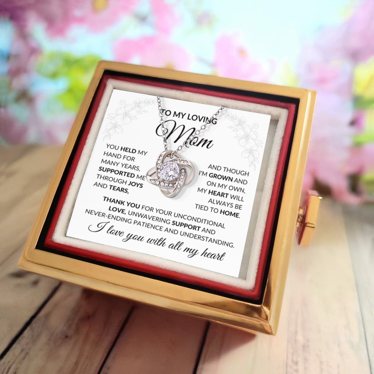 To My Loving Mom Love Knot Rose Box
