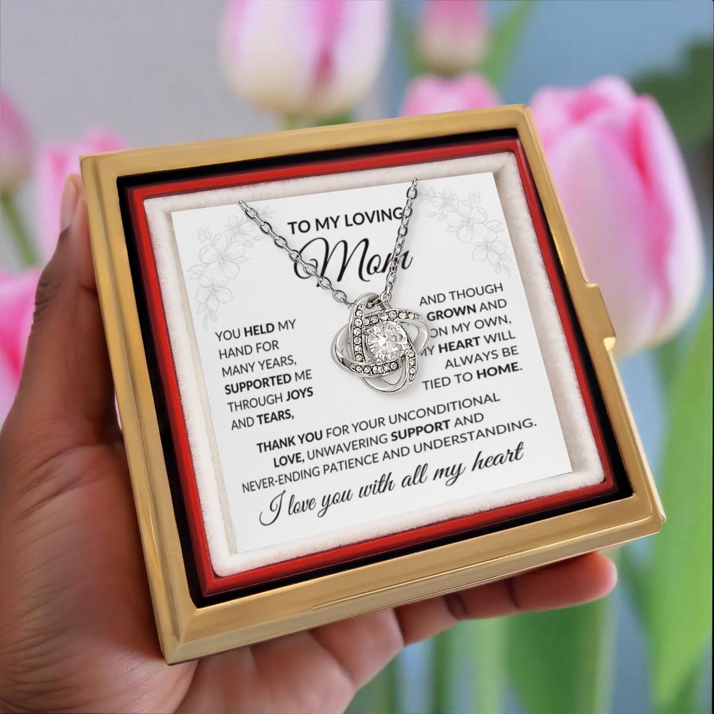To My Loving Mom Love Knot Rose Box