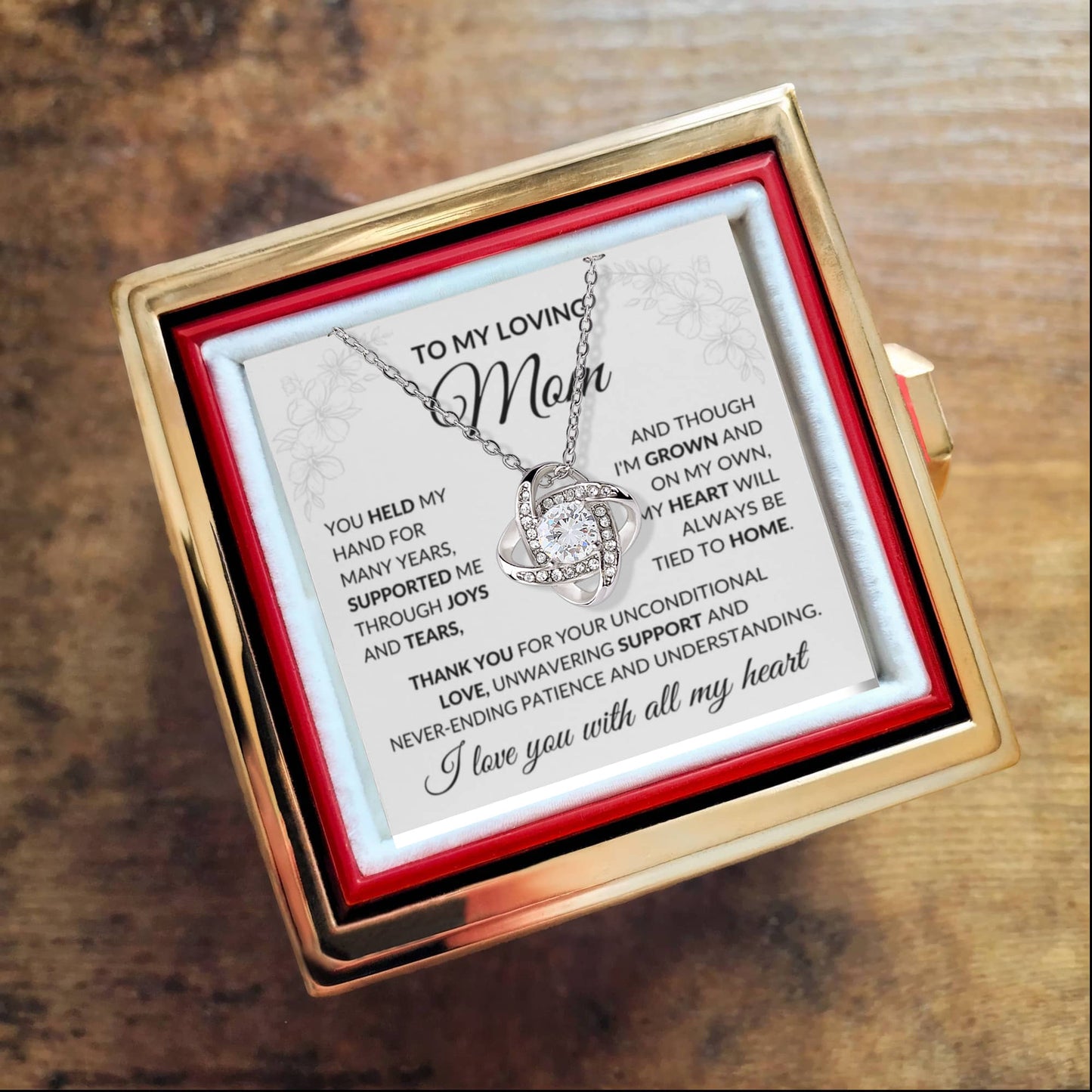 To My Loving Mom Love Knot Rose Box