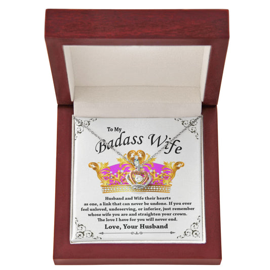 To My Badass Wife Crown Necklace