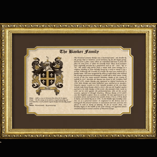 Last Names, Surnames, Coats of Arms, Family Name History, With Matted Frame