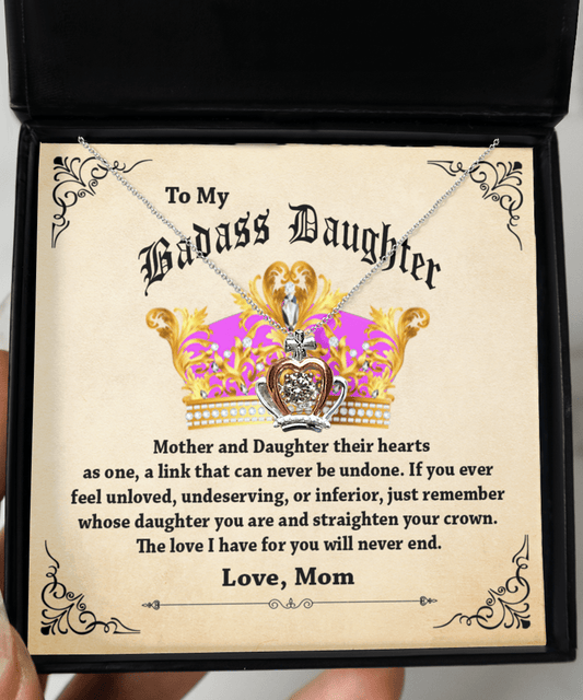 To My Badass Daughter Crown Necklace from Mom  Handmade from .925 Sterling Silver