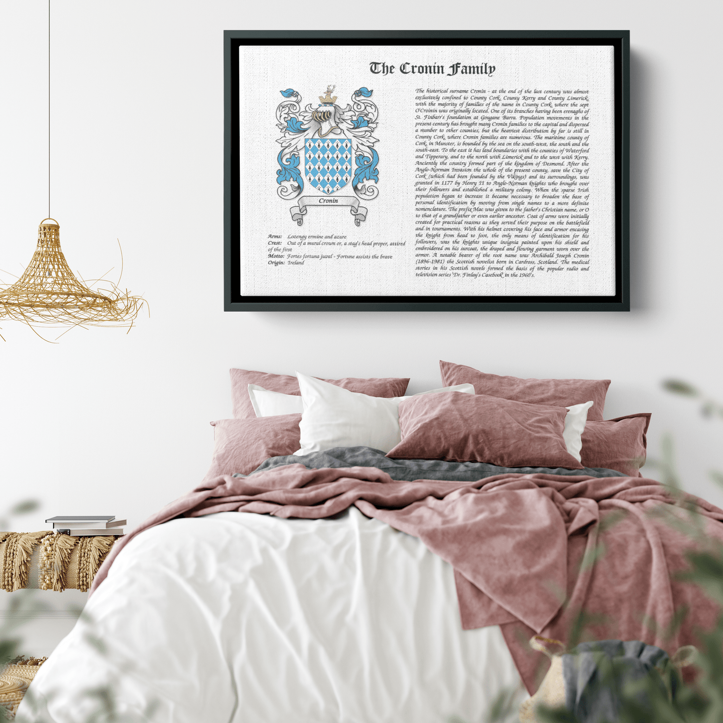 Coat of Arms Framed Canvas Wrap, Surname History with Coat of Arms