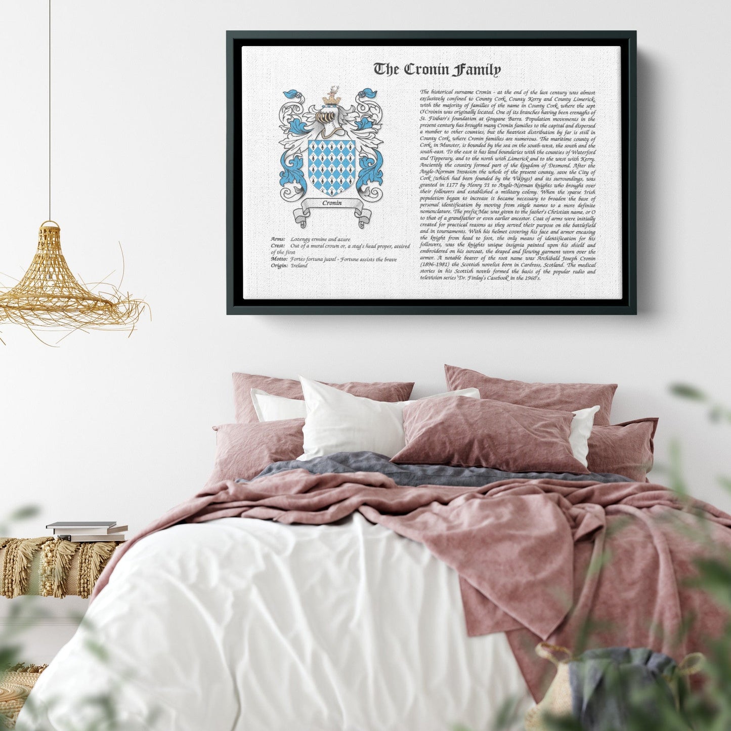 Coat of Arms Framed Canvas Wrap, Surname History with Coat of Arms