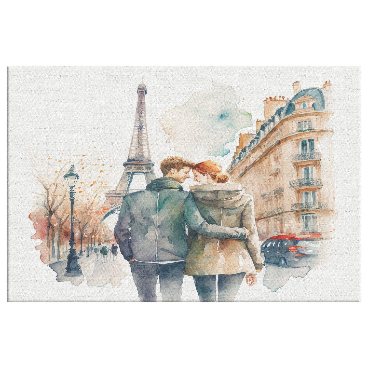 Couple In Paris Canvas Wall Art, Canvas Wrap