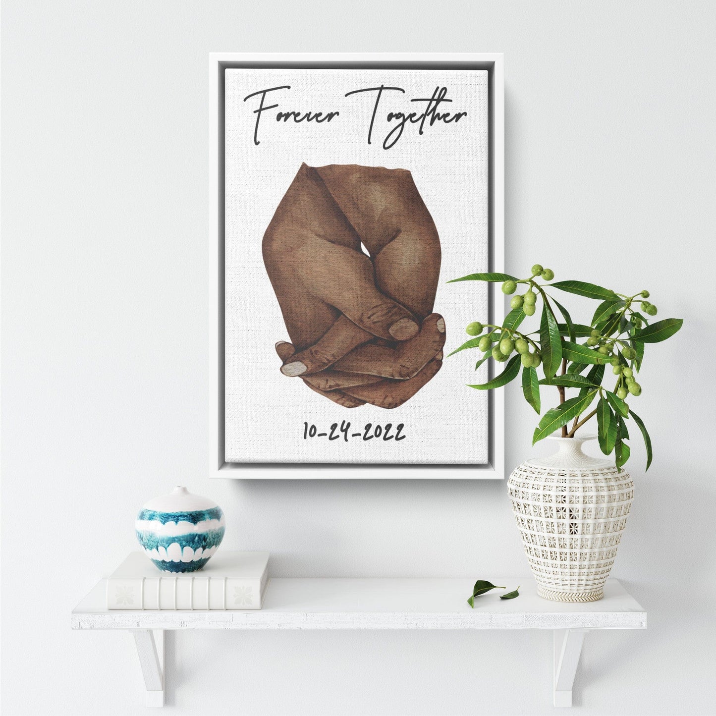 Forever Together Framed Canvas Couple Holding Hands, Personalized Gifts