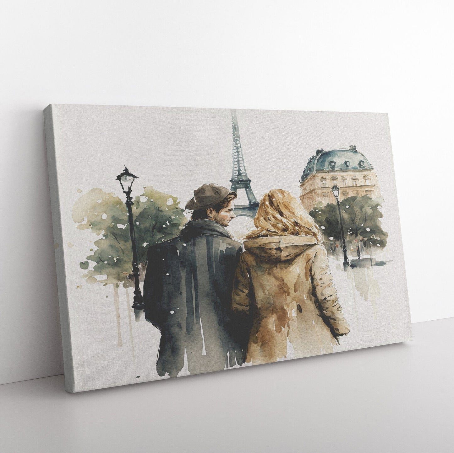 Paris Couple Canvas Wall Art , Paris Lovers Wall Art