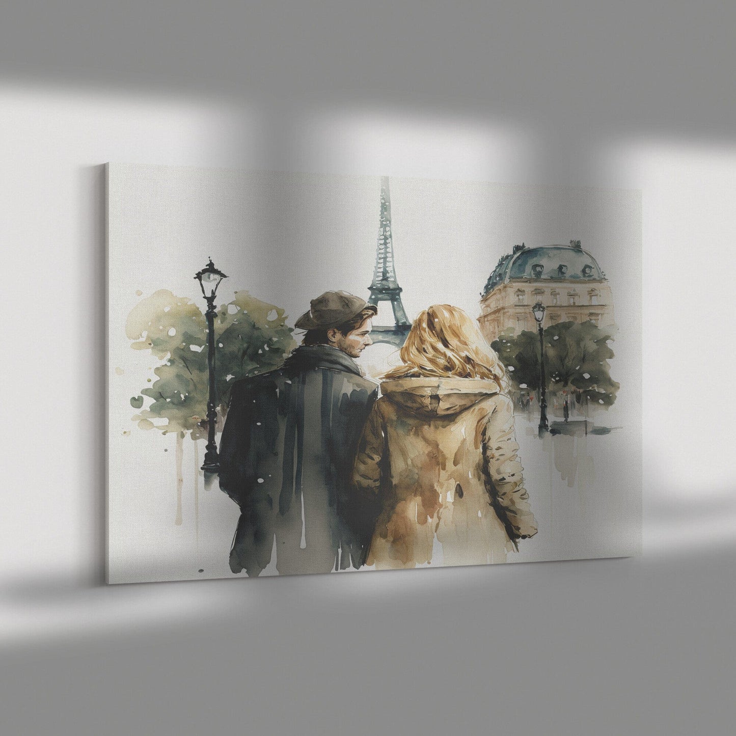 Paris Couple Canvas Wall Art , Paris Lovers Wall Art