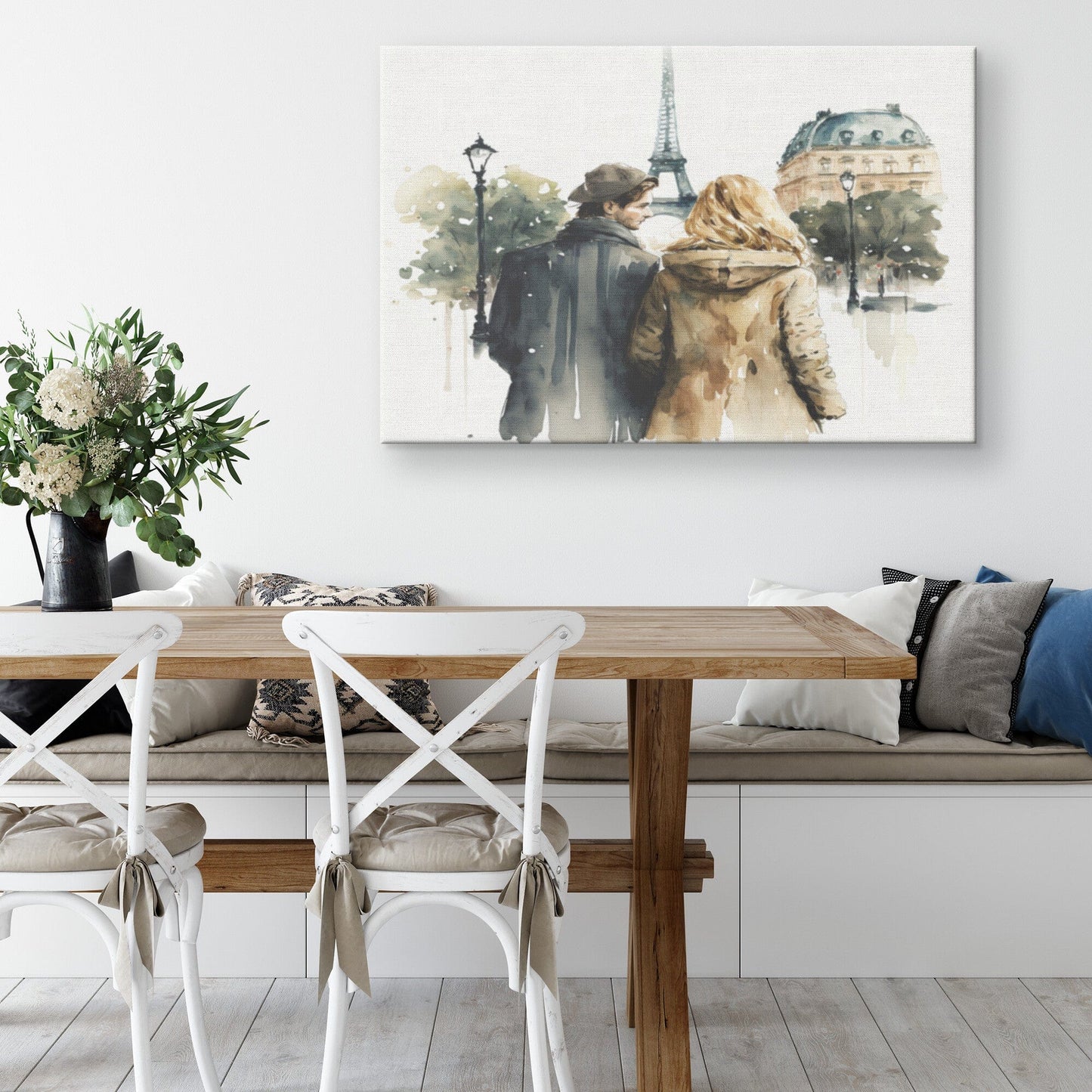 Paris Couple Canvas Wall Art , Paris Lovers Wall Art