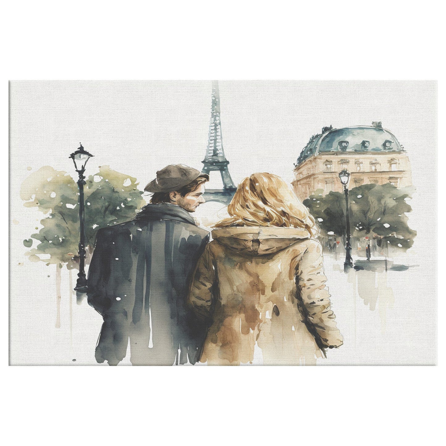 Paris Couple Canvas Wall Art , Paris Lovers Wall Art