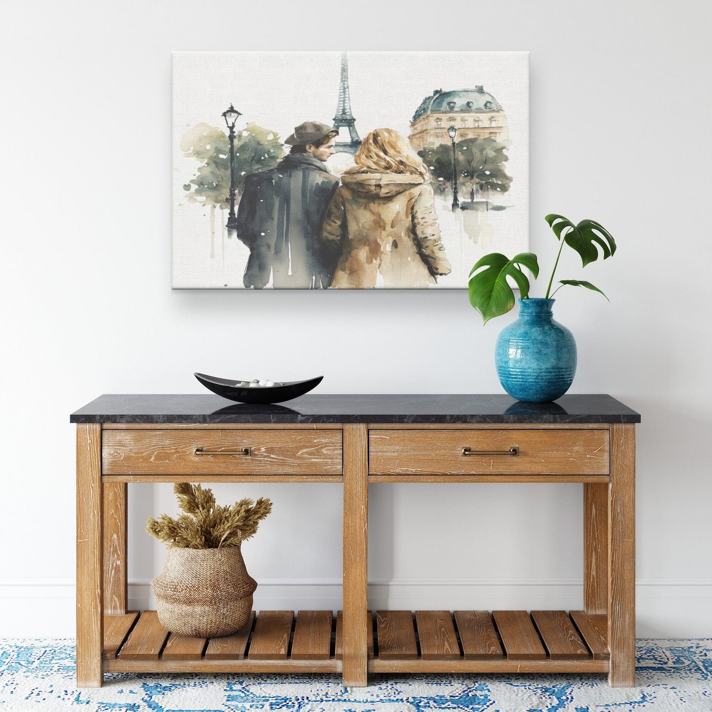 Paris Couple Canvas Wall Art , Paris Lovers Wall Art