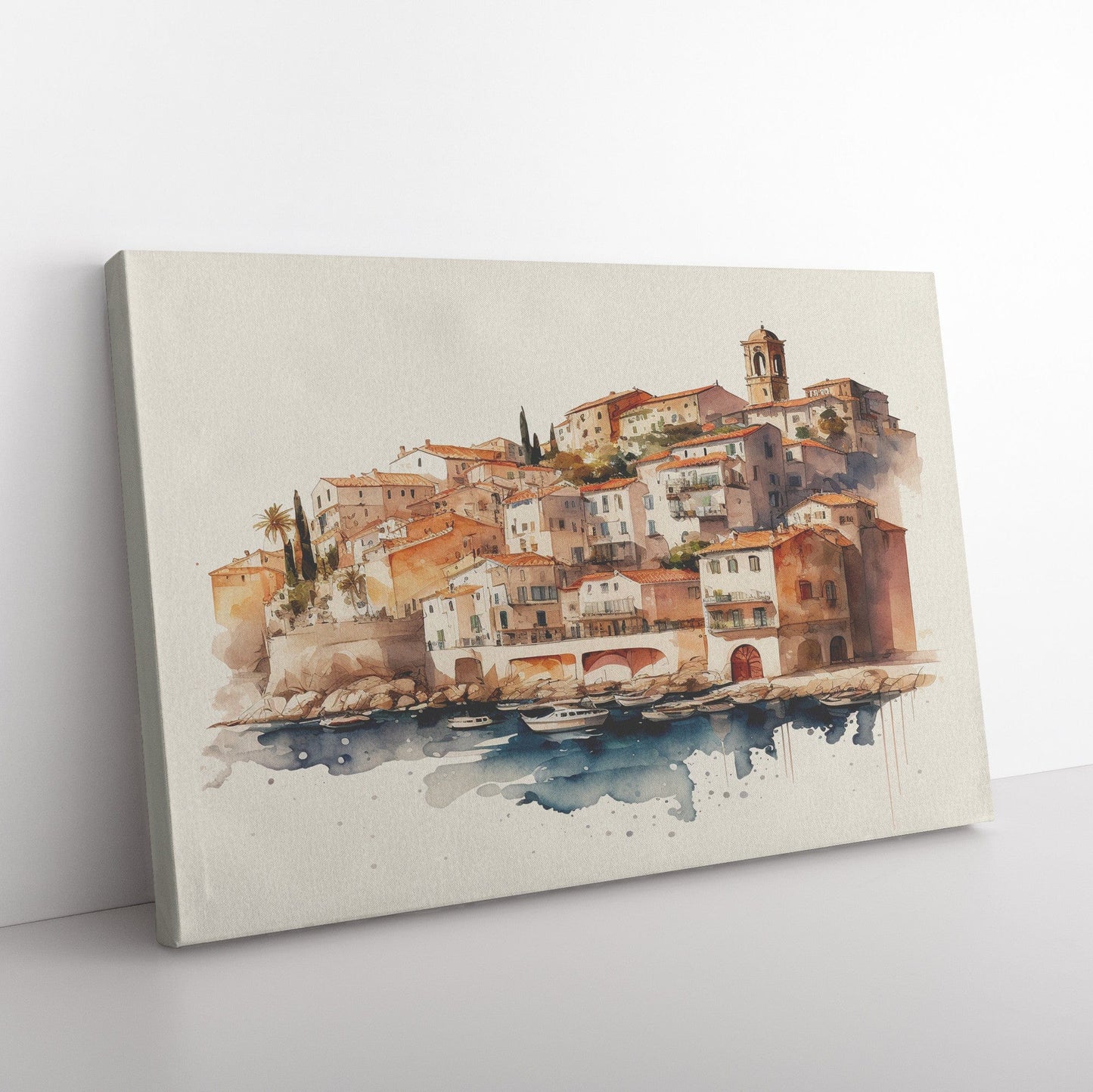 Watercolor  Mediterranean Town Canvas Wall Art