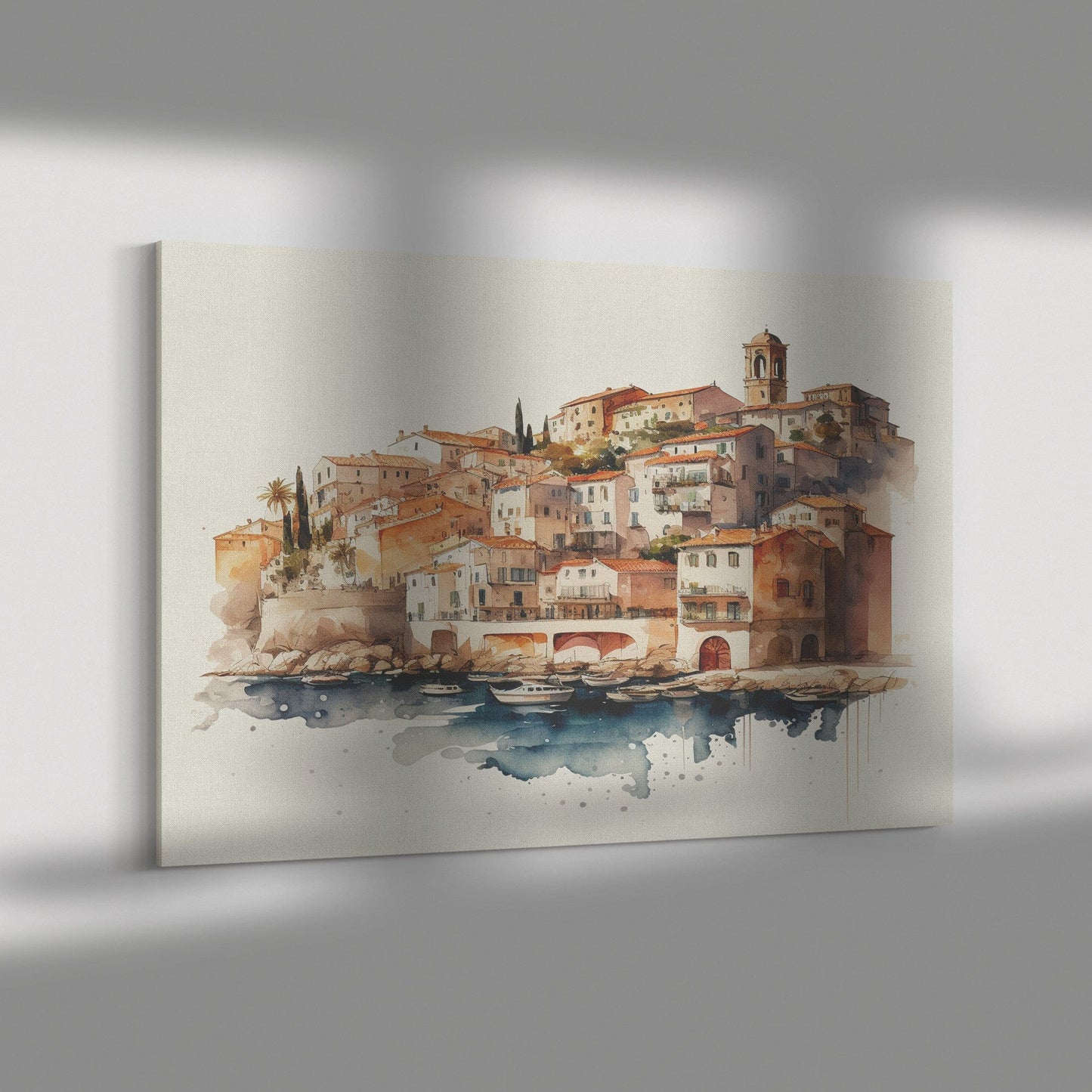 Watercolor  Mediterranean Town Canvas Wall Art