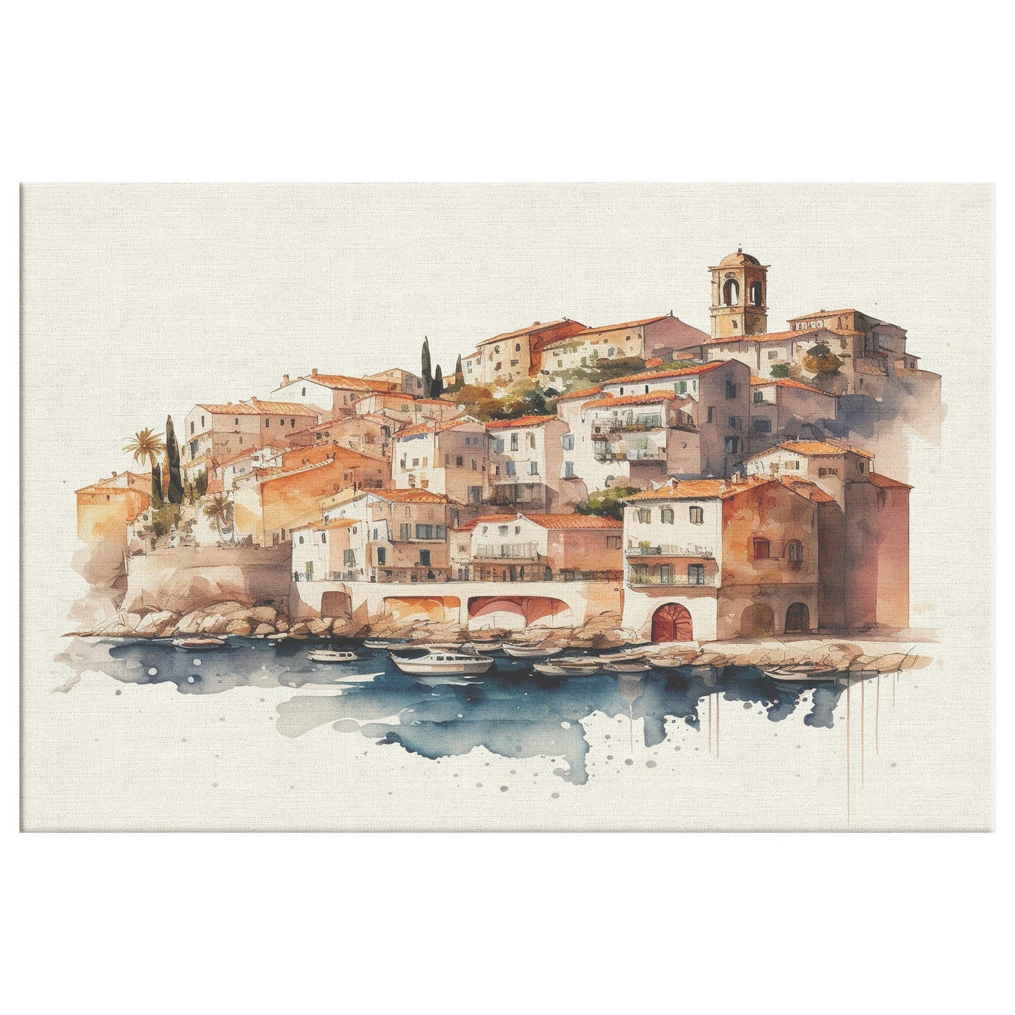 Watercolor  Mediterranean Town Canvas Wall Art