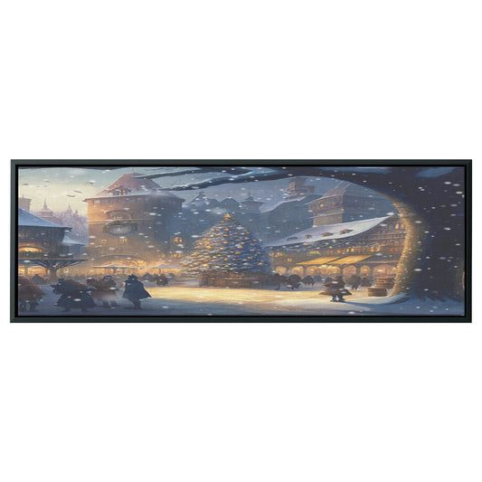 Winter Town Panoramic framed canvas