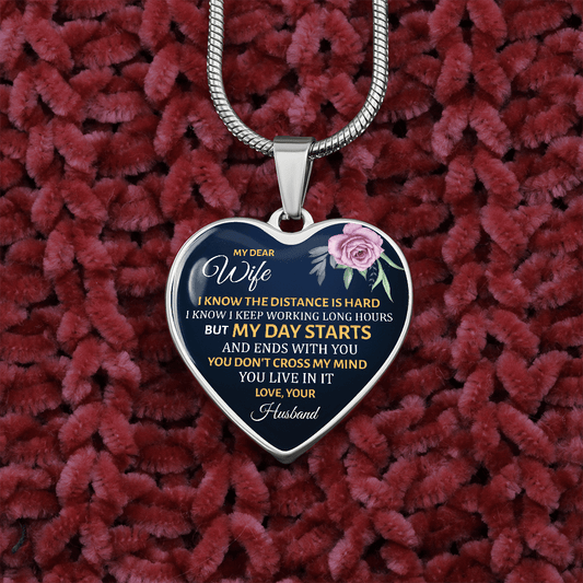 Luxury  Heart Pendant Necklace, To My dear Wife Gift Necklace, Long Distance Gifts for Wife