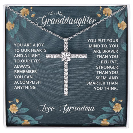 You Are A Joy To Our Hearts Message / Granddaughter Gift Necklace / Cubic Zirconia Cross Pendant for Granddaughter