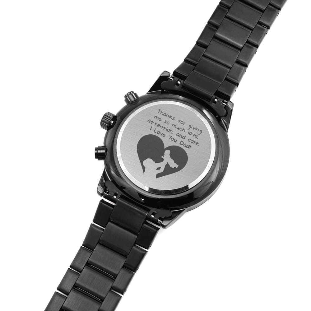 Dad Gifts / Engraved Design Black Chronograph Watch / Engraved Watch Design for Dad / Gifts for Fathers