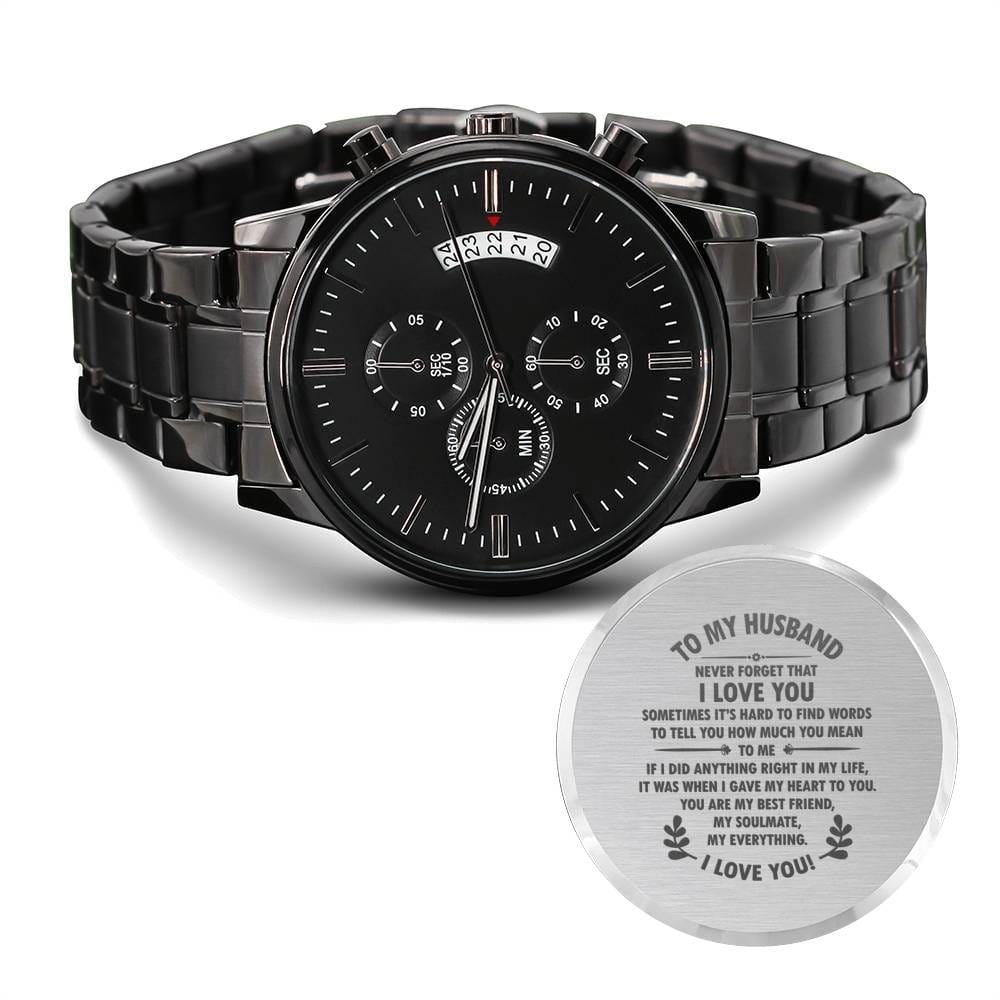 To My Husband I Love You Engraved Design Black Chronograph Watch