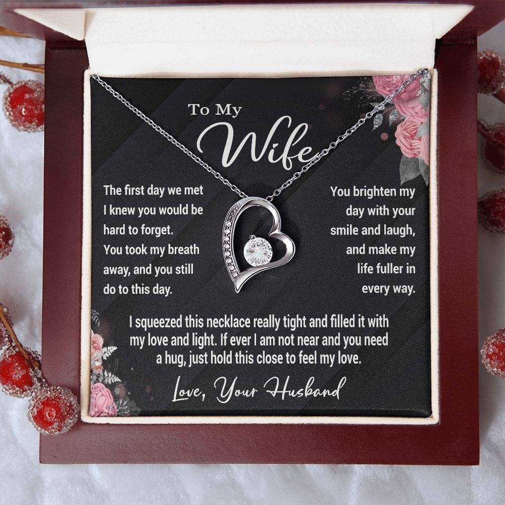 To My Wife Gift Necklace, Forever Love Heart Pendant Necklace with Message Card
