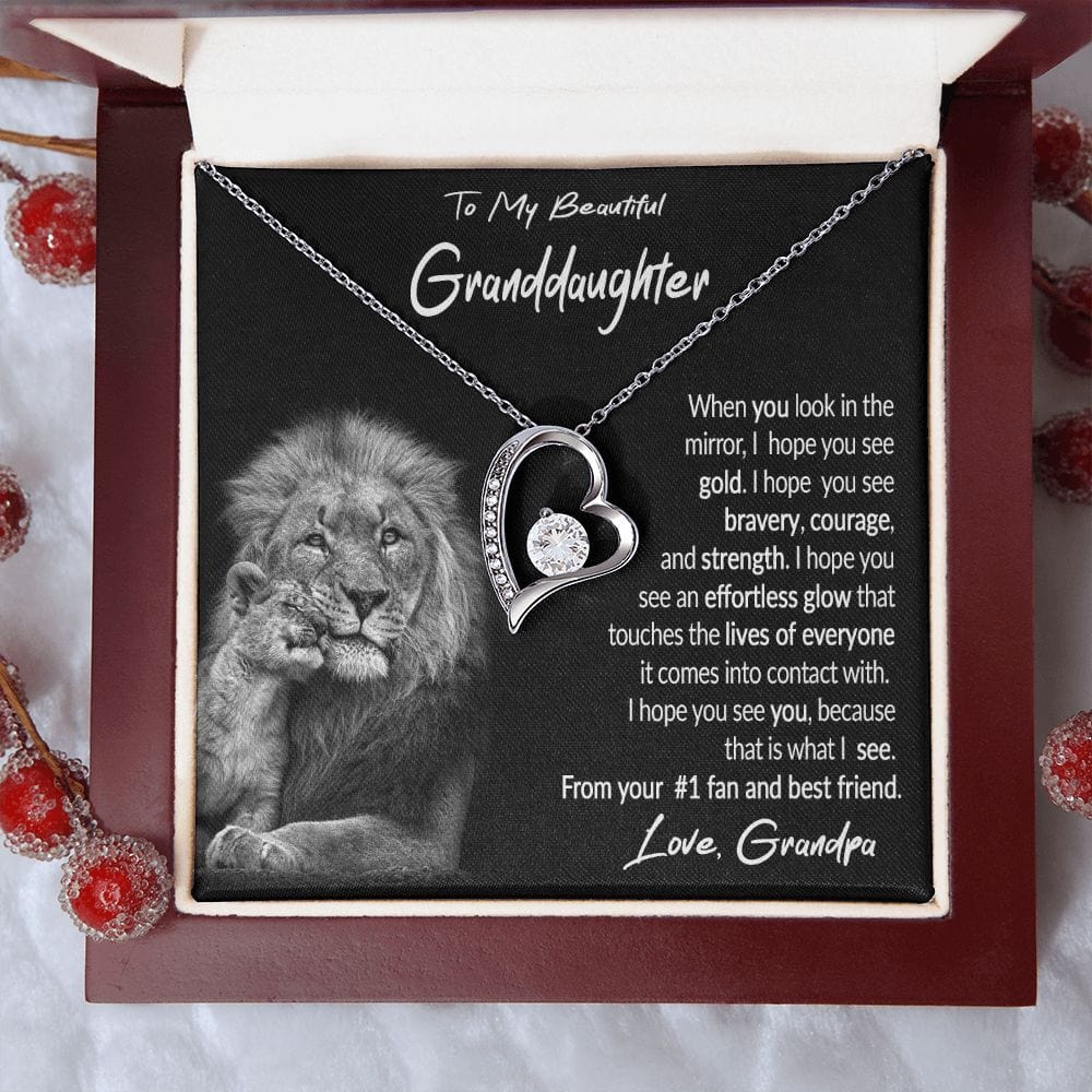 To My Granddaughter Gift Necklace with Message Card from Grandpa, Forever Love Pendant Necklace gift from Grandpa